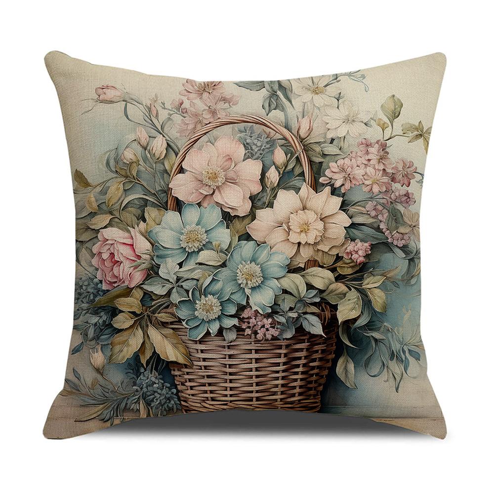 Spring Nordic Style Flower Basket Pillowcase Decorative Linen Pillowcase Sofa Cushion Pillowcase