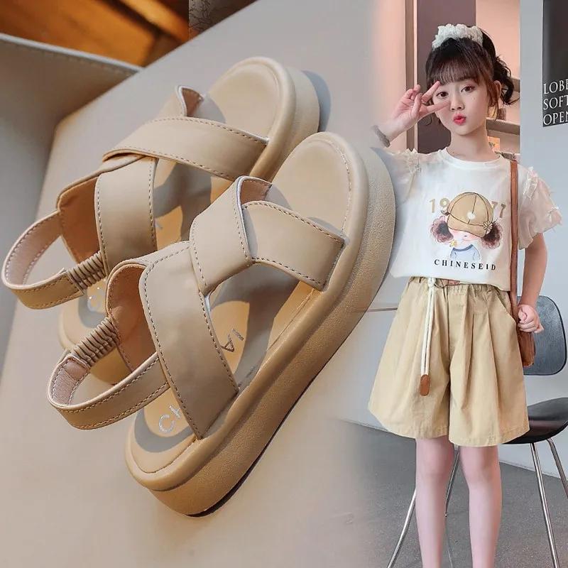 Fashion Toddlers Girls Sandals 2024 Summer Children Beach Shoes Kids Fashion Sandals Cross-tied Anti-sliperry Soft Beach Sandals