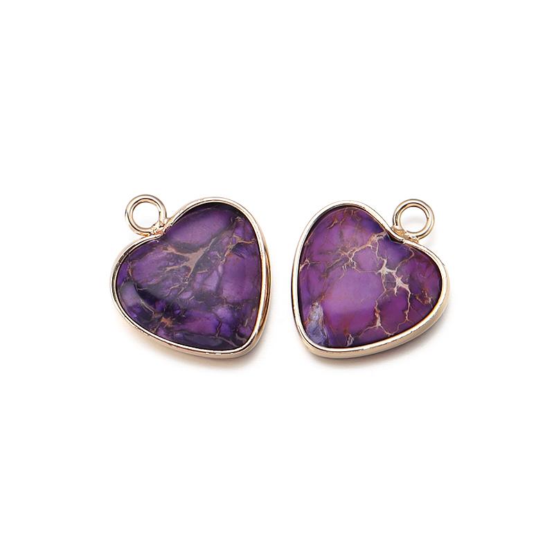 

2pcs/lot Natural Emperor Stone Pendant Classic Heart Metal Frame Charms Necklace Accessories For Women Gift Diy Jewelry Finding