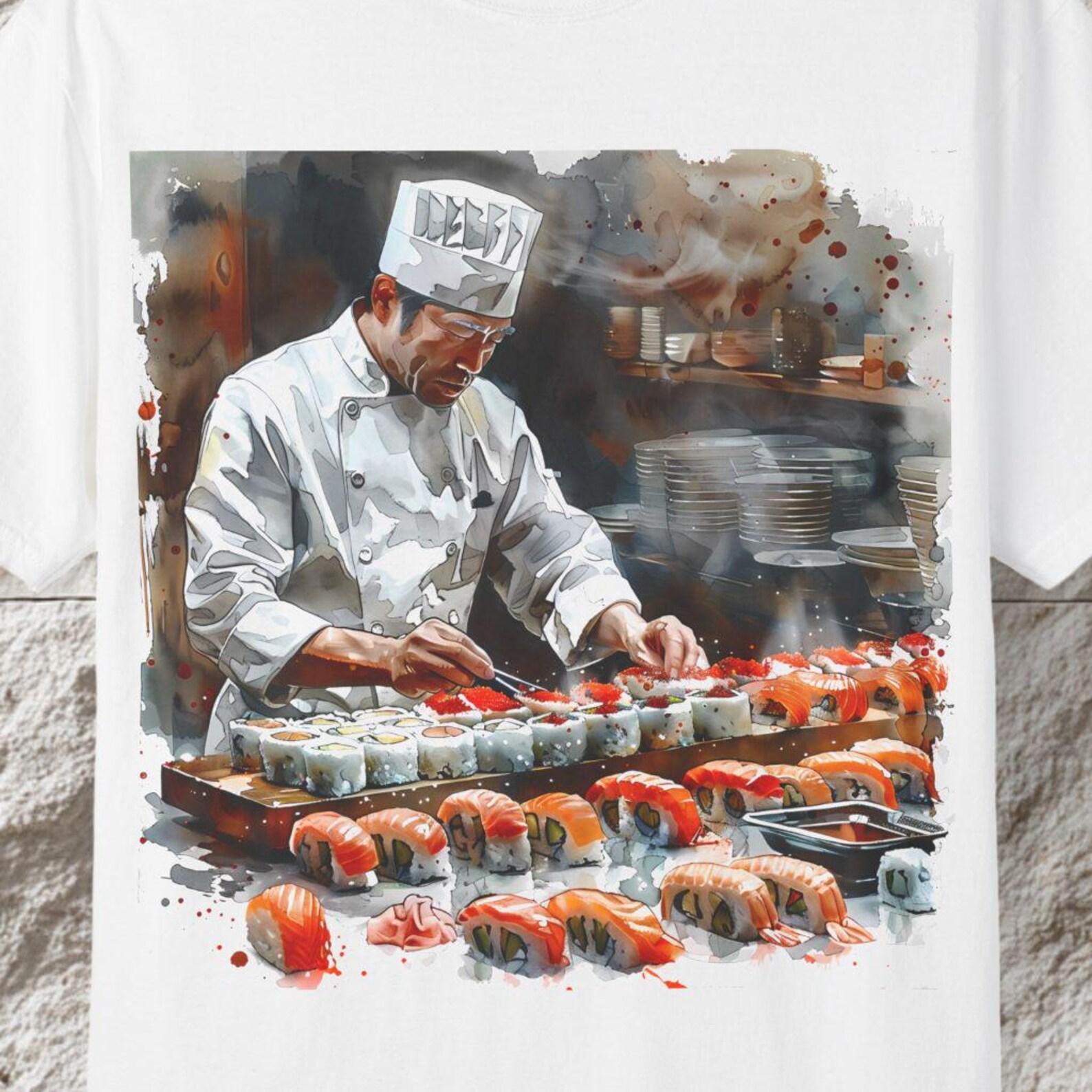 Sushi Chef Graphic Tee, Japanese Food Art Illustration M