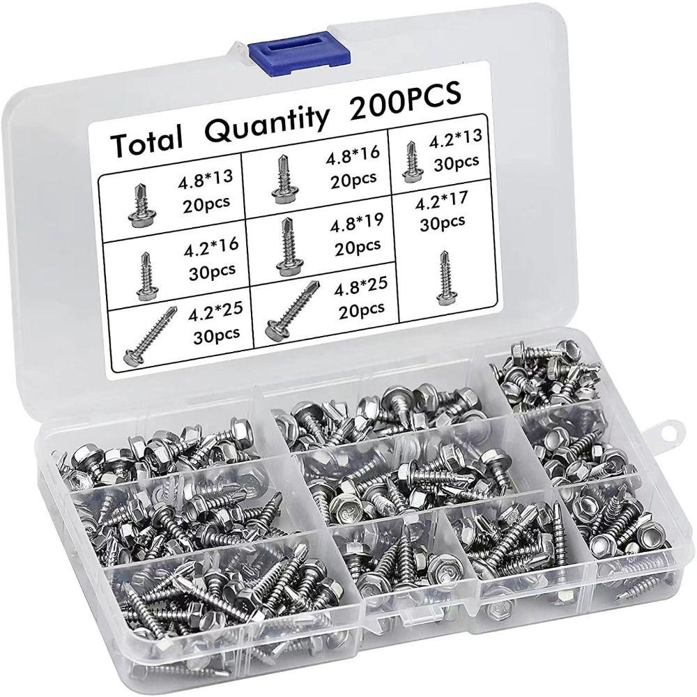 200pcs Flat Head Self-tapping Screws Cross Head Hardware Fastener Sheet Metal Screws  Wood
