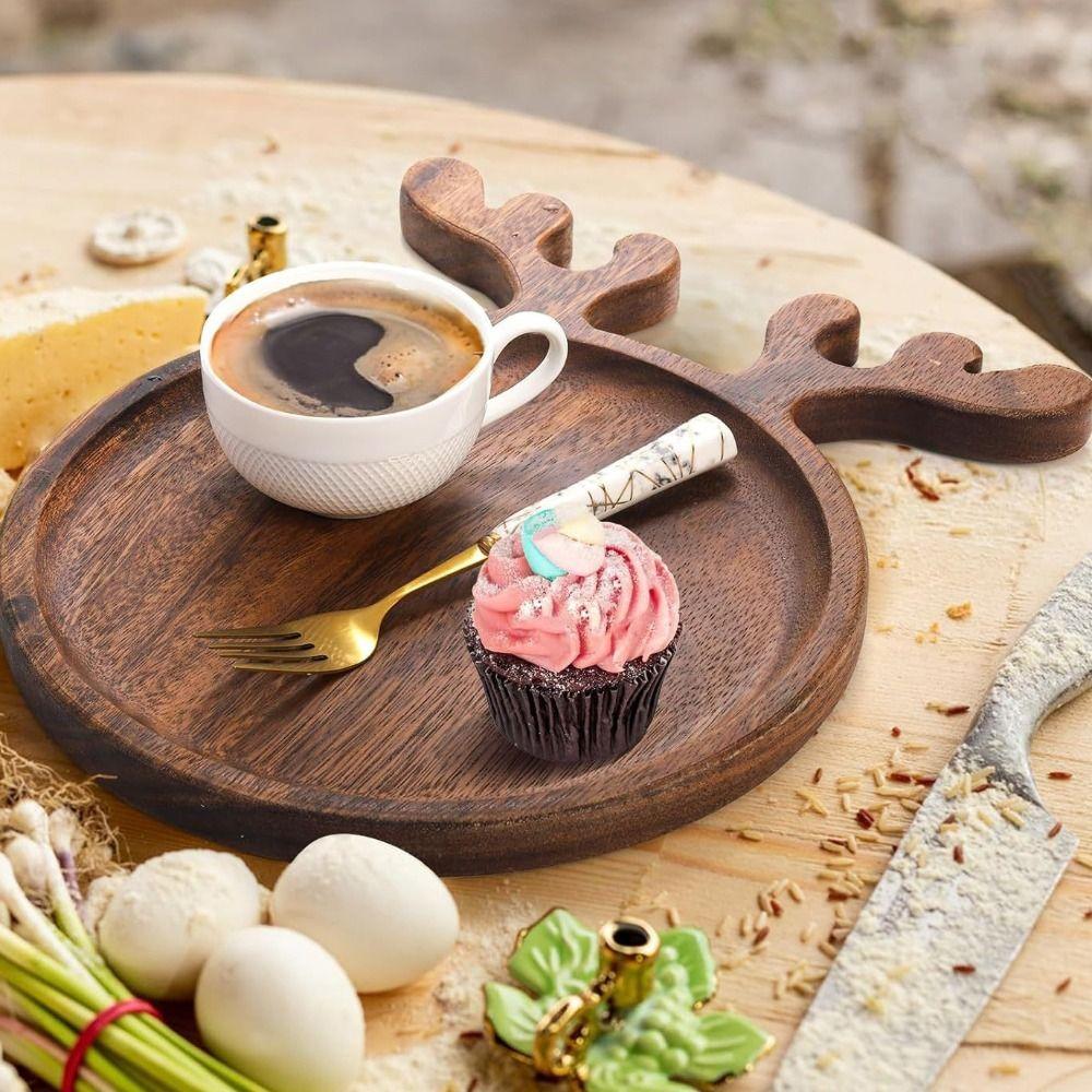 Hladký povrch Tvar parohu Dřevěný podnos Tvar losa Servírovací prkénko na sýr Vánoční podnos na občerstvení Sušenky