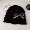 Korean Retro Bow Slouchy Knit Beanie with Ear Protection for Women