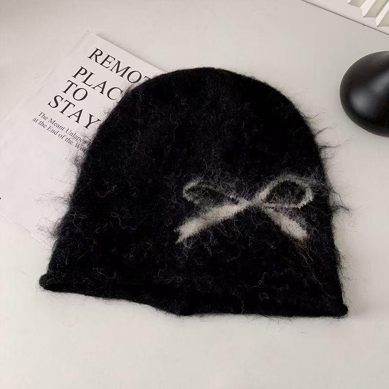 Korean Retro Bow Slouchy Knit Beanie with Ear Protection for Women