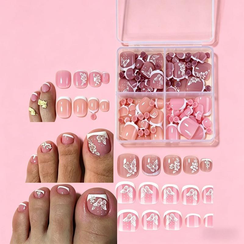 Full Cover Short Press On Toe Nails 96Pcs/Box Red High Saturation Fake Toe Nails for Home DIY Salon Foot Nail Decor