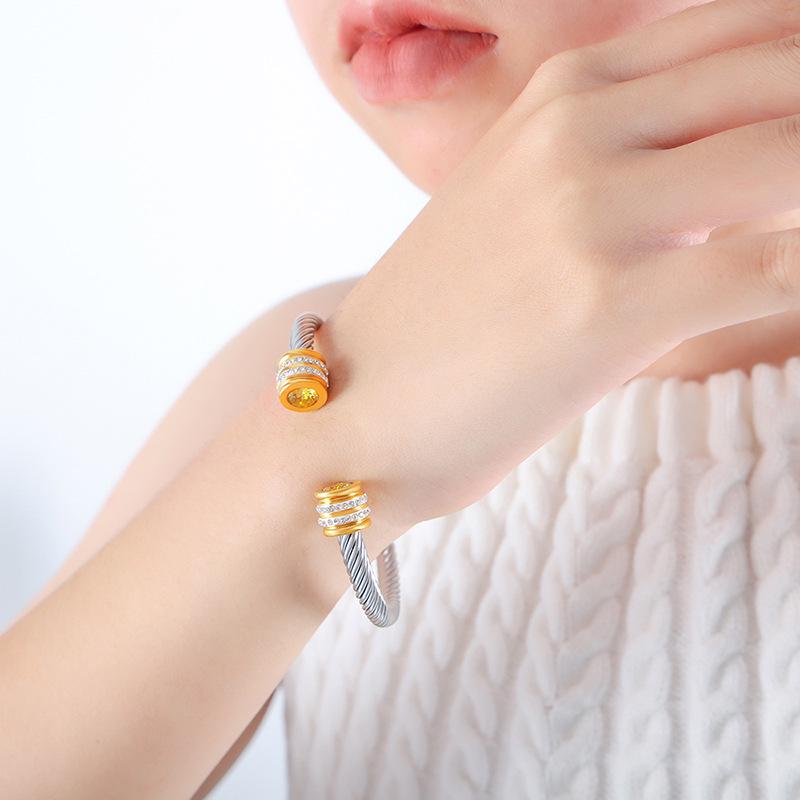 Titanium Steel Multi-Color Zirconia Open Bangle - Cross-Border Stainless Steel Hand Ornament