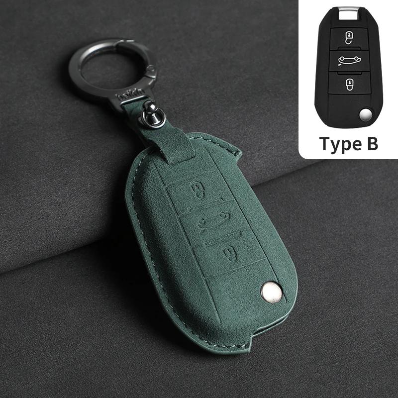 Suede Car Flip Key Case Cover for Citroen C2 C3 C5 X7 C4 Picasso Berlingo for Peugeot 208 308 408 508 2008 3008 4008 5008 T9
