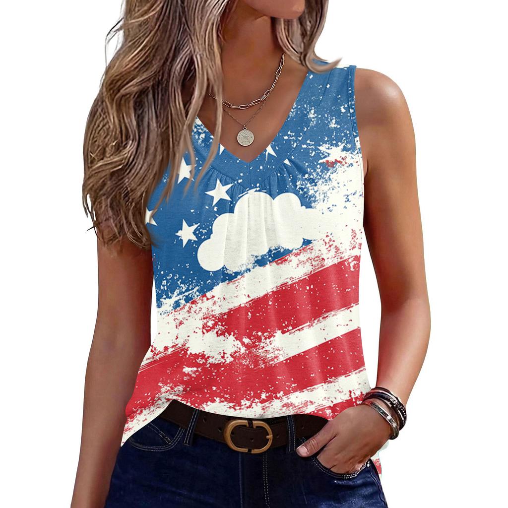 V-Neck Tank Top Women Print Tank Tee Casual Loose Fit Sleeveless Shirt