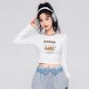 Sweet and Spicy T-shirt for Women, Cute Dog Print, Fashionable Open Navel Hot Girl Long Sleeve Top