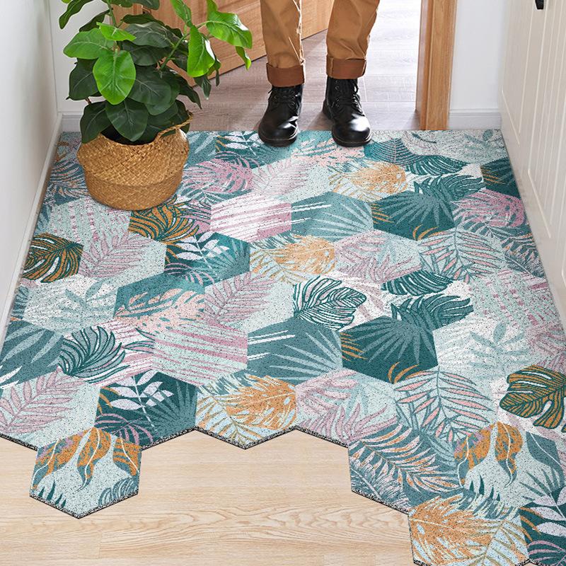 Doormat Carpet Silk Loop Hallway Entrance Mat Hexagon Free Cut Foot Door Mat Stain Resistant Remove Mud Home Indoor Mats Carpet