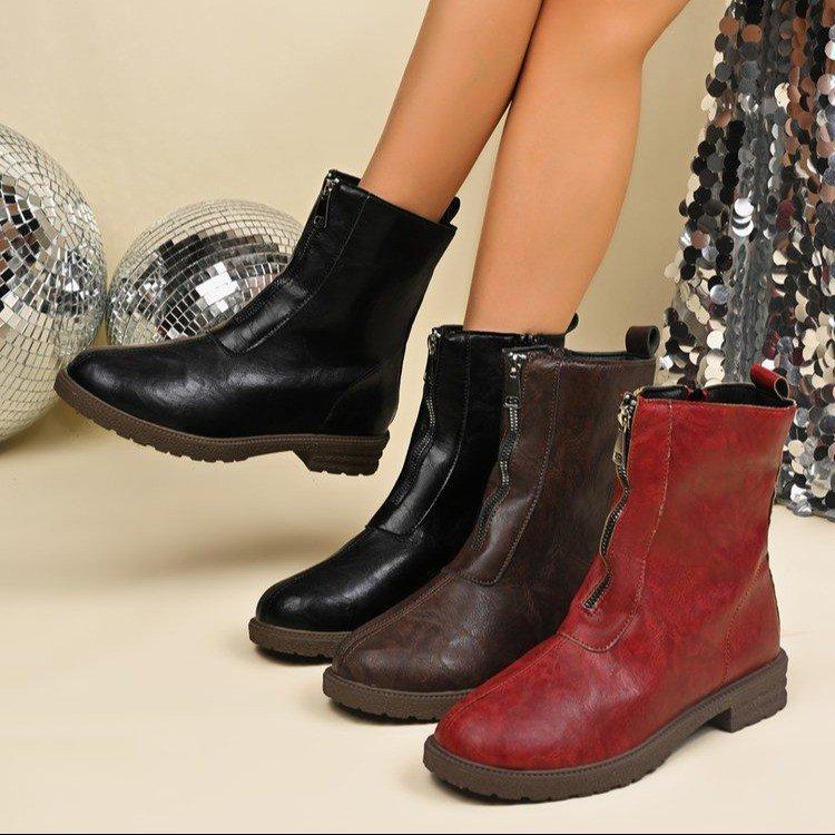 Women's Fashion Hundred Square Toe Soft Stretch Comfortable Ankle Boots Shock Absorbing Anti-slip Casual Sports Martin Boots