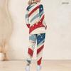 Women Plus Size V Neck Long Sleeve Scrub Set Vintage American Flag Star Stripe Print Nurse Uniform Set