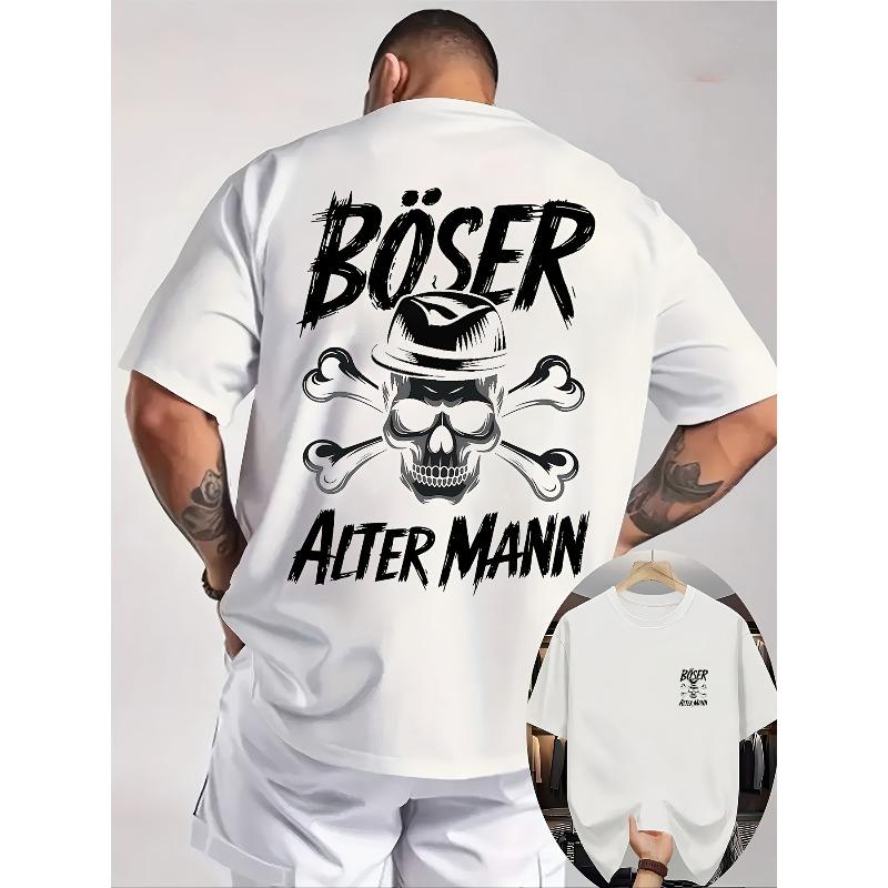 Herren Big & Tall Kurzarm-T-Shirt Street Style Vintage Print T-Shirts Geeignet für Männer Lockerer Schnitt Rundhals Freizeit-Oberteil