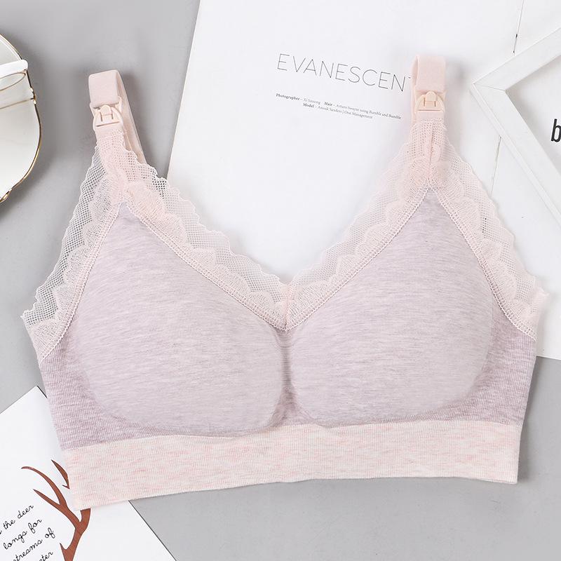 Women's Maternity Seamless Lace Trim Nursing Bra - No-Ammonia, One-Piece, Postpartum Breastfeeding Support.