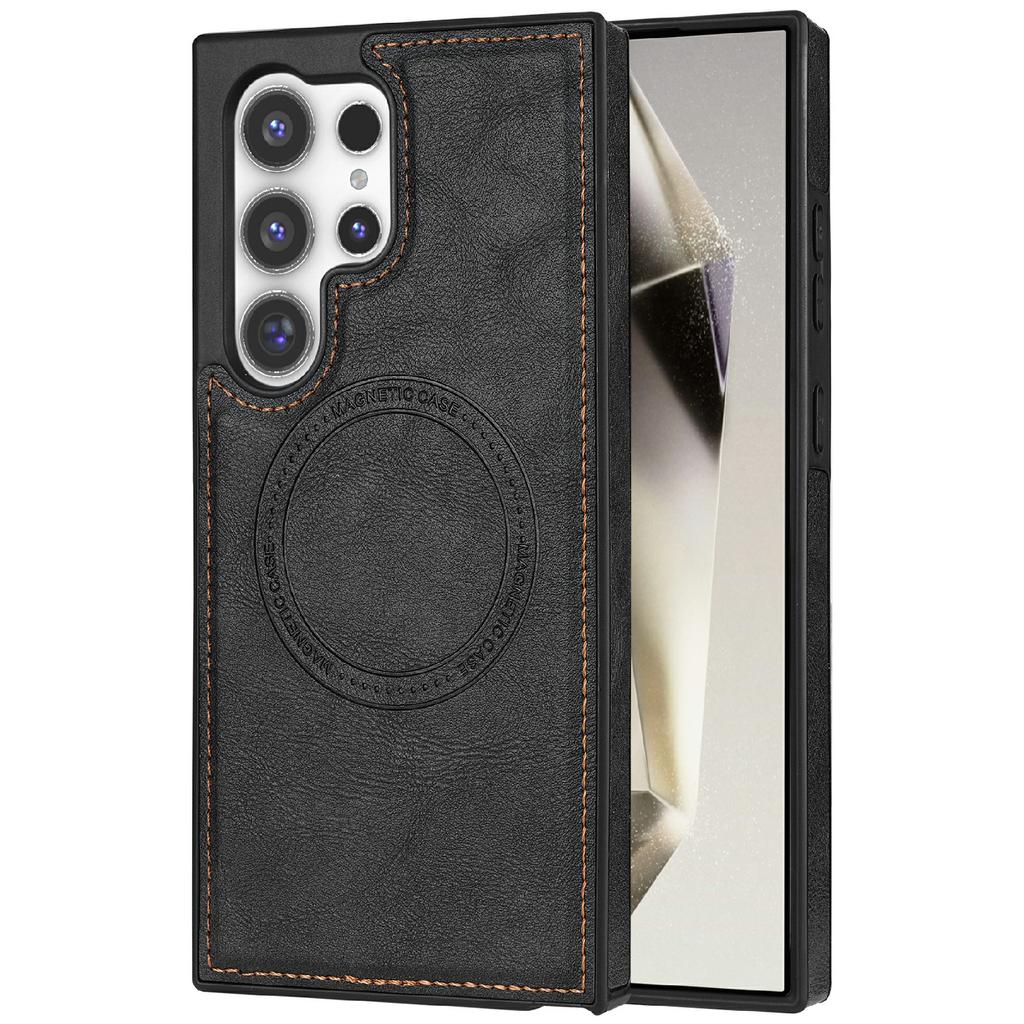 CSJ-P3 For Samsung Galaxy S24 Ultra Case Compatible with MagSafe PC+TPU+Leather Back Cover