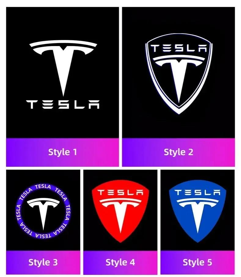 Car Sticker Tesla 2Pcs Car Door Projector LED Logo Welcome Lights Shadow Decoration Lamp for Tesla Model 3 Y Model X S Accessori