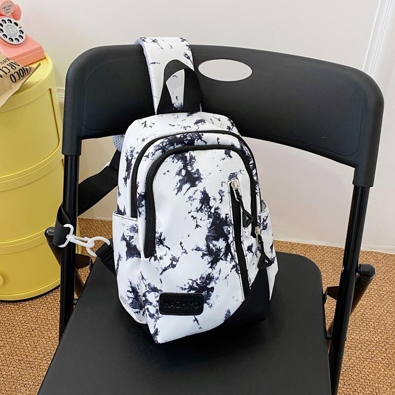 Trendy Unisex Canvas Crossbody Bag Tie-dye Waterproof Lightweight Shoulder Bag чёрный