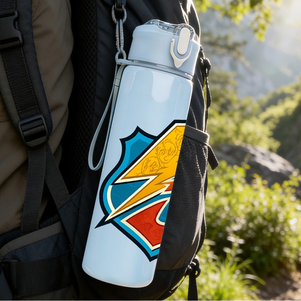 1PC Lightning Bolt Badge 750ml Color Plastic Sports Water Bottle Leakproof Flip Straw Lid Suitable for Sports Office Home Use