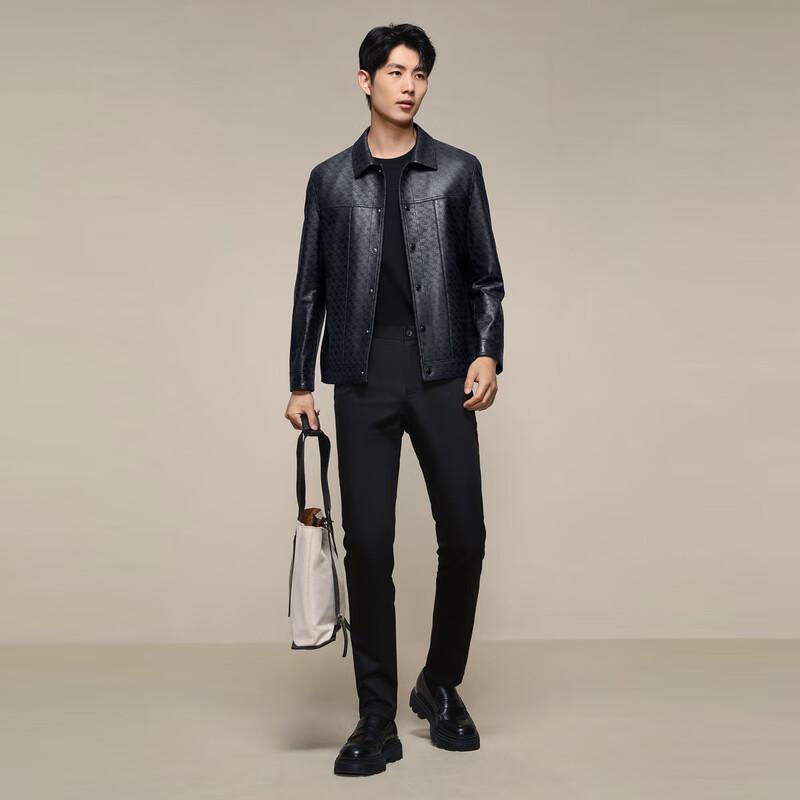 Qipai Men's Sheepskin Business Casual Leather Jacket