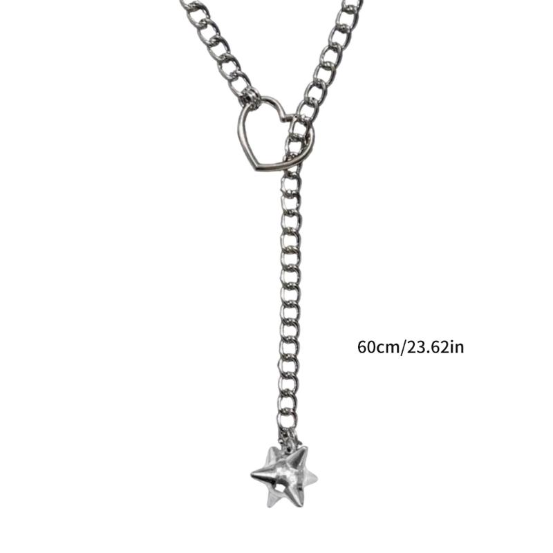 Adjustable Heart Pendant Slip Chain Necklace Jewelry Accessory for Women Cuban Styles Choker in Gold Silver Black