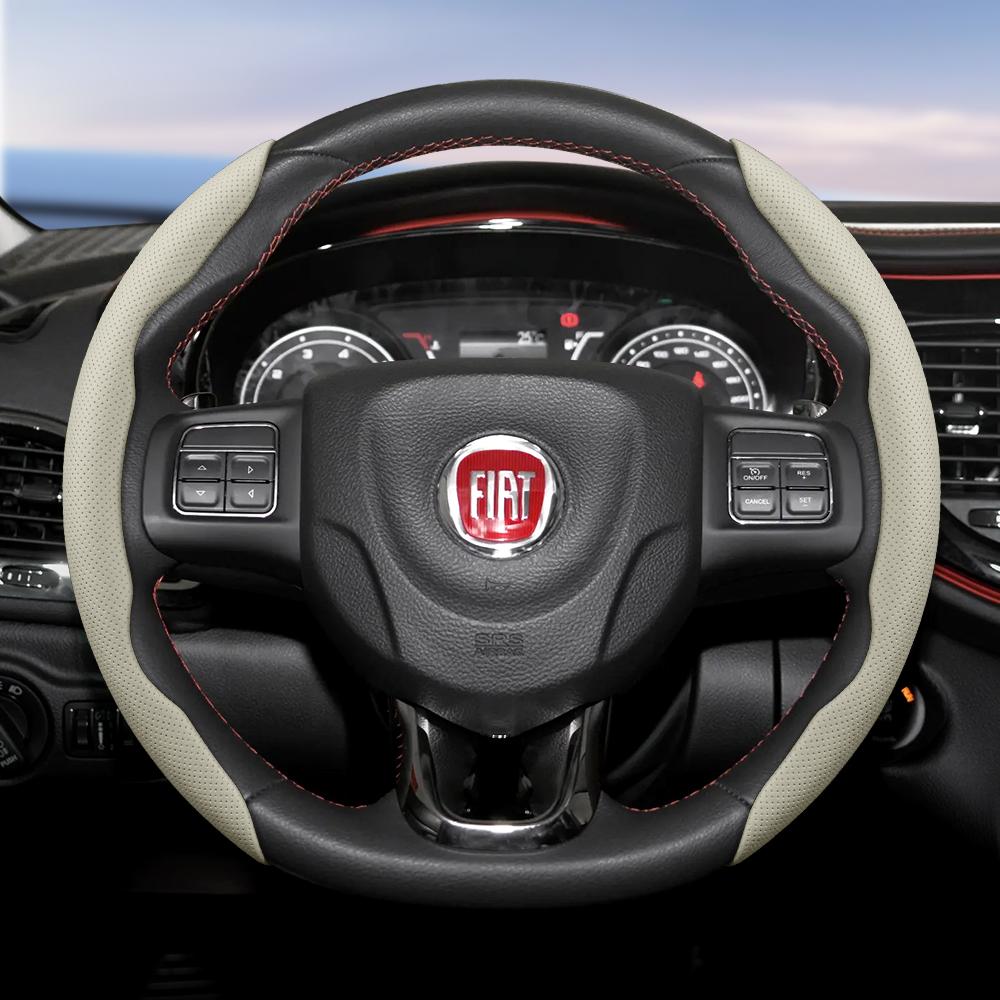 Suitable for Fiat Breathable Hole Leather Steering Wheel Cover Segmented Quick Release Design Non-Slip and Durable 500 Grande Punto Evo Ducato Bravo