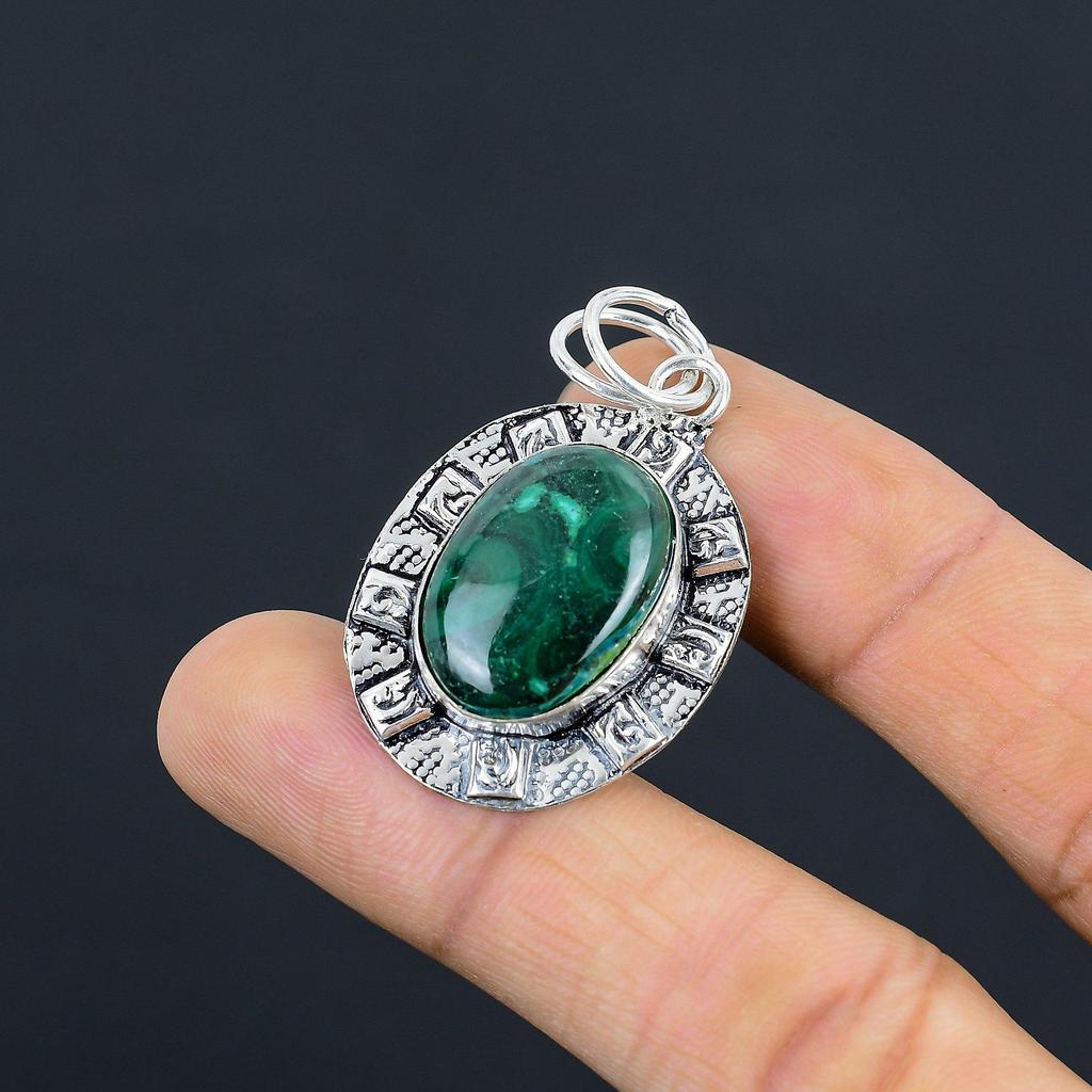 Womens Day Sale 925 Sterling Silver Malachite Stone Trendy Artisan Boho Pendant