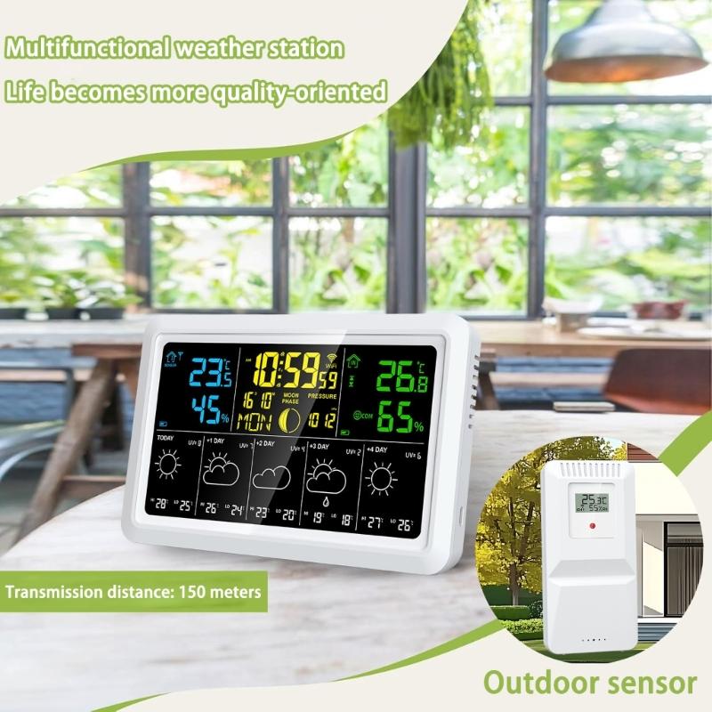 Intelligent WiFi Color Display Weather Stations With Indoor and outdoor Temperature Humidities Monitoring 5Day Weather Forecasts