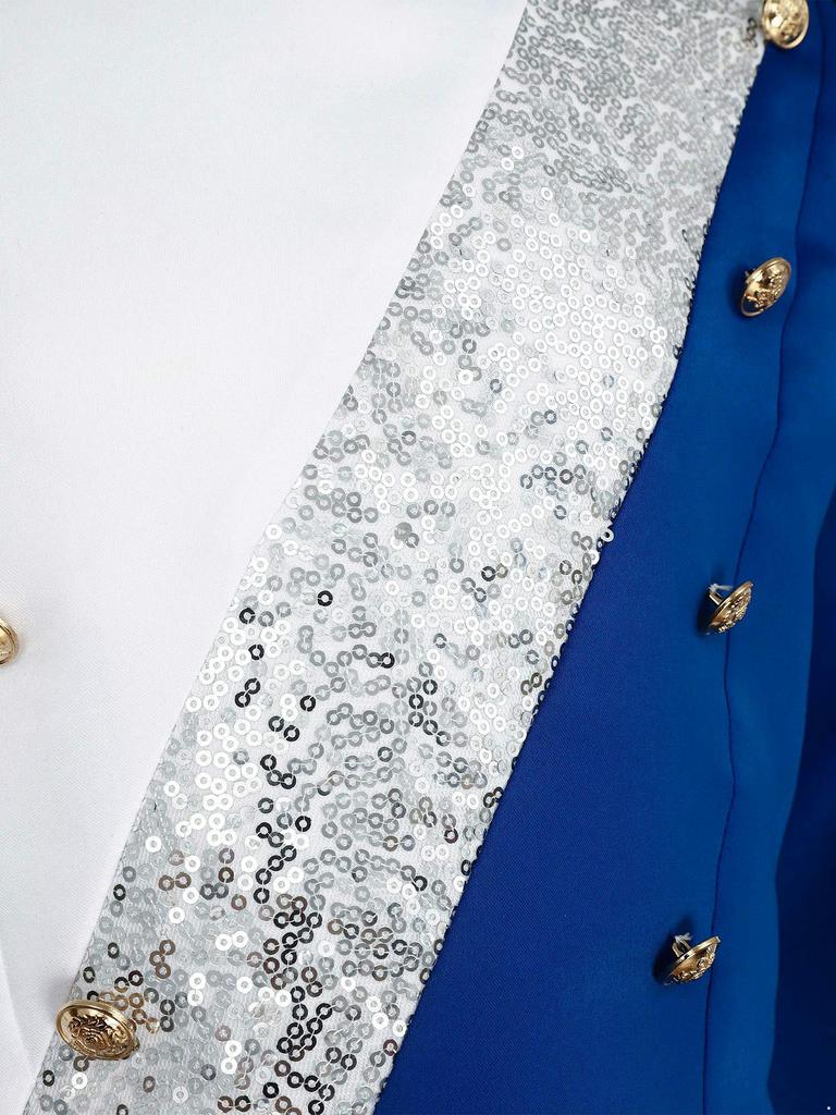 Boys Marching Band Uniform Stand Collar Long Sleeve Sequins Patchwork Color Block Design Epaulets Buttons Hat Set