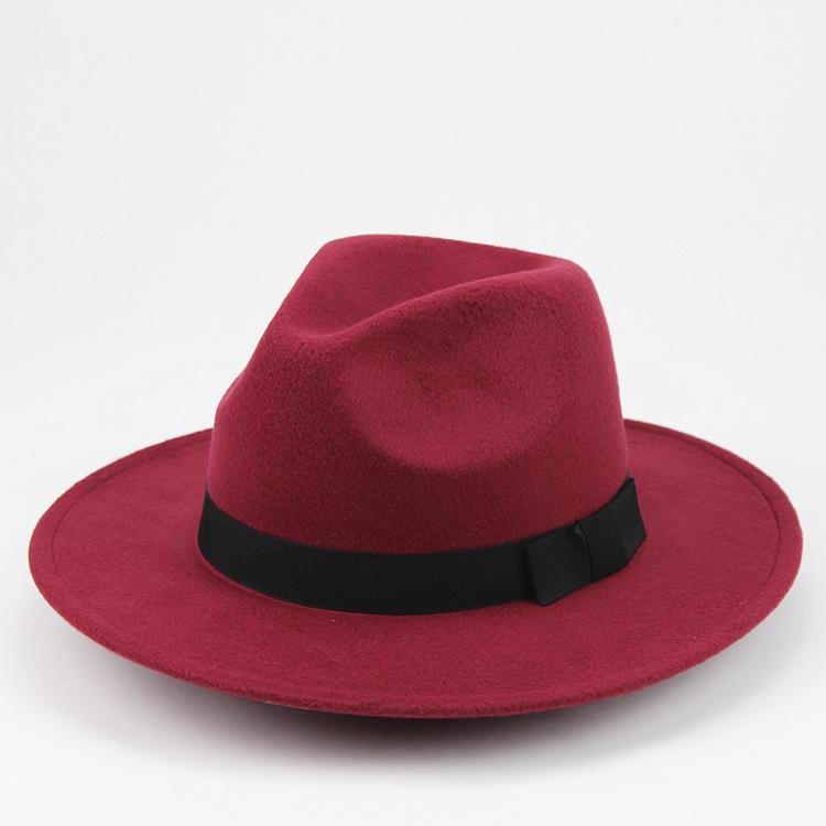 Street Shot Imitation Wool British Retro Jazz Hat Men'S And Women'S Big-Brimmed Top Hat Felt Hat Versatile Shade