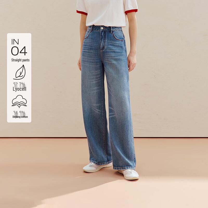 INMAN Women's Lyocell-Cotton Washed Straight-Leg Jeans