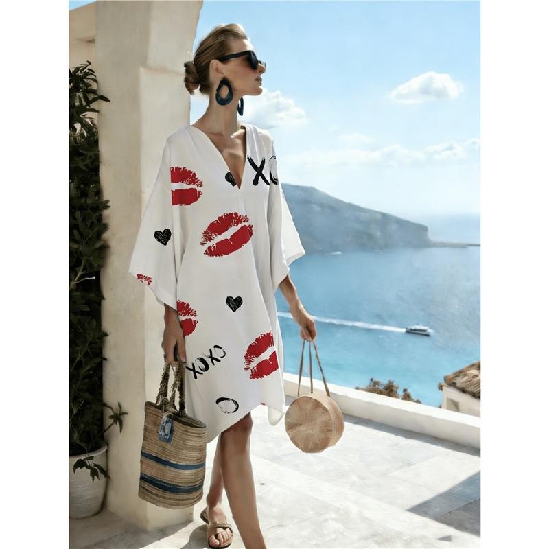 Bohemian ladies new D print seaside vacation fashion casual dress