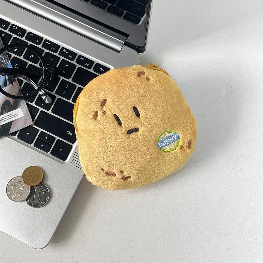 Korean Style Plush Coin Purse & Keychain - Breakfast Food Design, Large Capacity Pencil Case, Portable Storage Bag