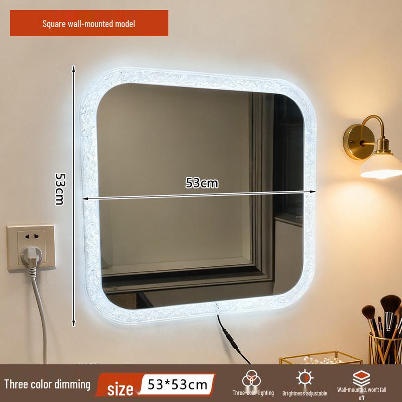 Glacier Wall-Mounted Crystal Lamp Mirror with Acrylic Frame, Wired Version, Three-Color Dimming for Bedroom.
