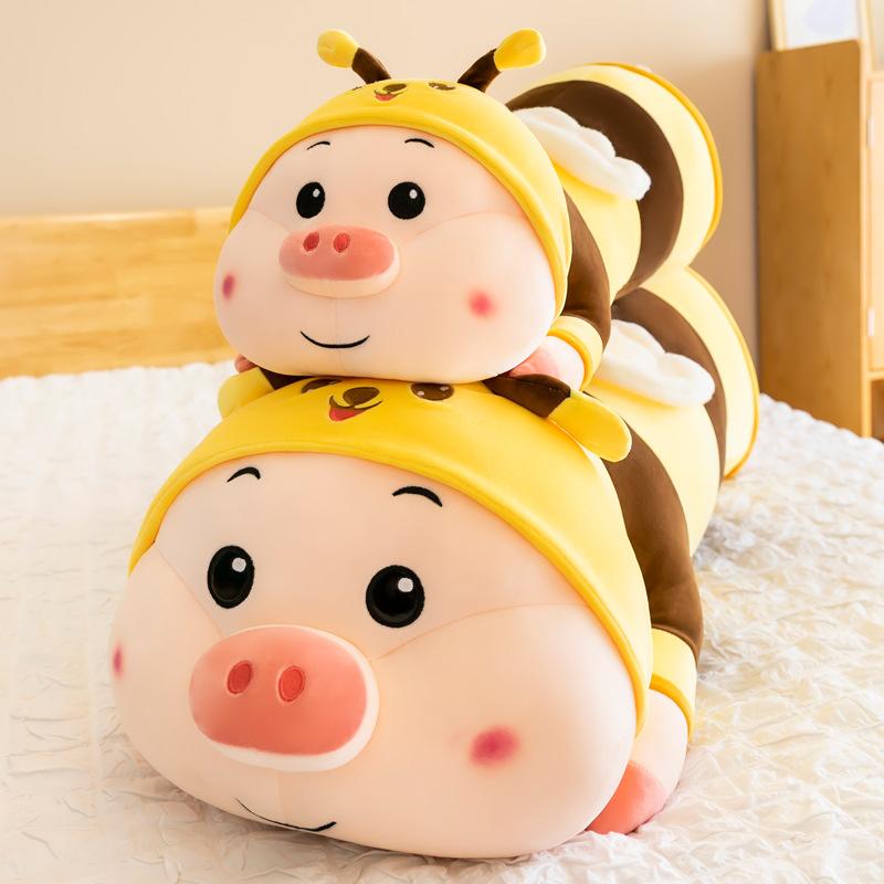 New Cute Bee Pig Doll Long Pillow Doll Doll Sofa Cushion Gift Video Game City Gift