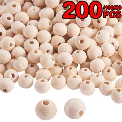 50/100/200 Stück Holzperlen, natürliche Perlen, runde Holzperlen für Bastelarbeiten, handgefertigte Dekorationen, Schmuck, Basteln (8mm, 10mm)