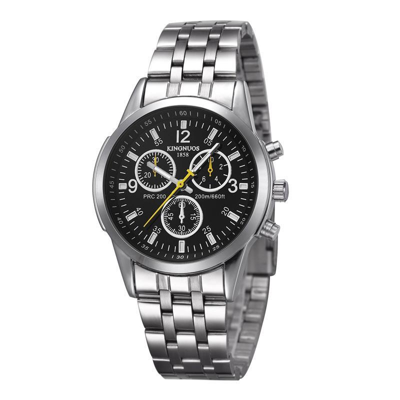 KINGNUOS Ultra Slim 3-Augen-6-Zeiger-Stahlarmband, wasserdichte Stahlarmbanduhr, blaue Glasuhr