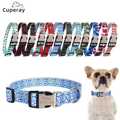 Benutzerdefiniertes Hundehalsband Metallschnalle Hundename Schild Halsband Kostenlose Gravur Personalisierte Haustierhalsbänder Verstellbar für Kleine Mittlere Große Hunde