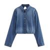 Fashion Style 2024 Spring/Summer New Arrival Women's Clothing Easiest for Match Long Sleeves Open Back Washed Denim Shirt 8197041 400