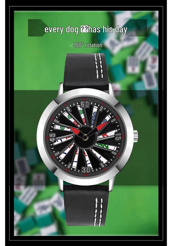 Sanda 1045 Mahjong Rotating Leather Strap Men's Creative Wristwatch