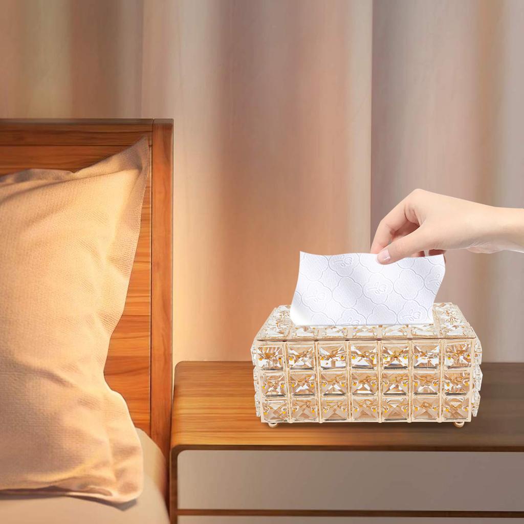 Tabletop Crystal Tissue Box 205*12*95cm Paper Box Gold Crystal Napkin Holder for Bathroom Restaurant Dining Room Bedroom