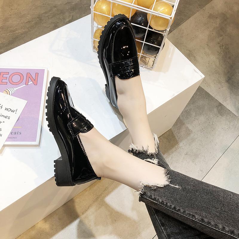 Summer Leather Shoes Women's Summer New Versatile Student Flat Black