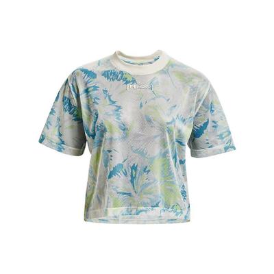 Mesh Crop Plant Print Training T-Shirt Women Tops Multicolor 1371072-279