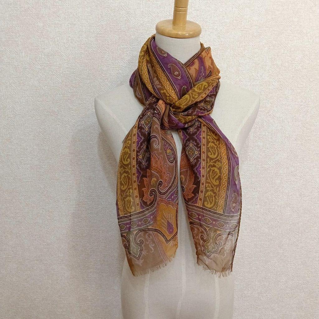 Used ETRO Silk Paisley Pattern Scarf Stole Made in Italy Multicolor Large