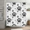 White Shower Curtain with Black Paw Prints Decorative Pet Print Shower Cover for Bathroom – Easy Installation Waterproof Materia