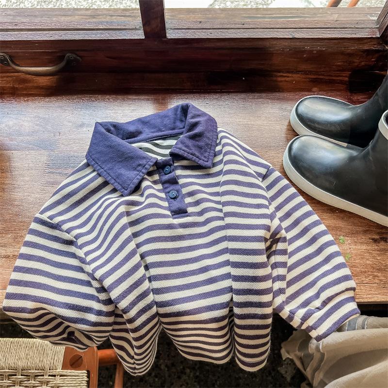 Deer Jonmi Autumn Korean Style Baby Boys Striped Shirts Long Sleeve Casual Toddlers Kids Pullovers Tops Children Clothes