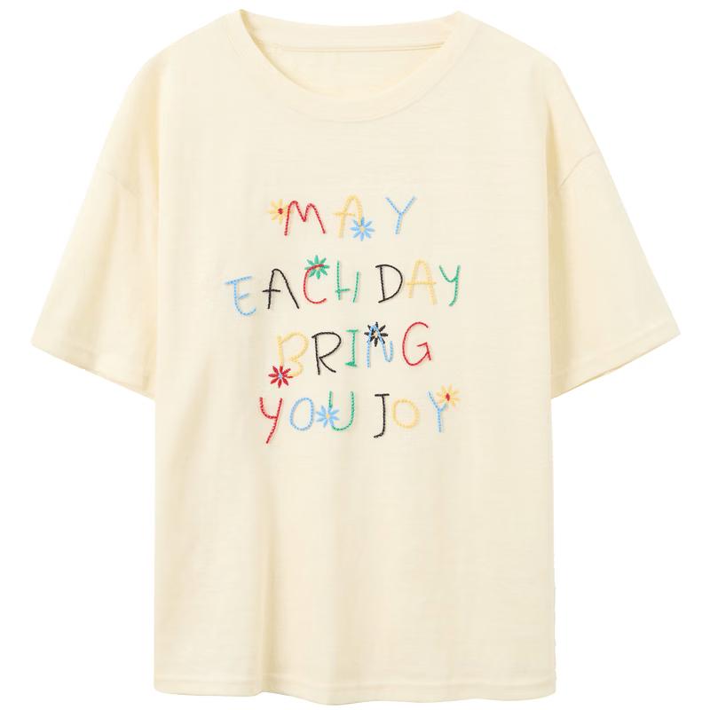 Sancai Women s Loose Fit Letter Embroidered T-Shirt M