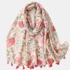 Soft Viscose Floral Tassel Scarf for Women - Lightweight Pink & Green Plant Print Shawl, Warm & Breathable for Outdoor Use, Breathable Wrap