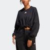 adidas Solid Color Logo Print Cropped Sweatshirt Women Tops Black IC6624