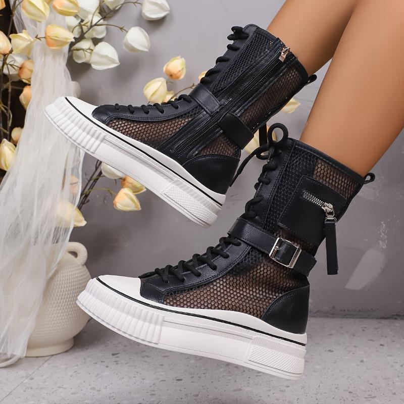 Martin Boots Female 2025 Summer New Mesh Boots Breathable Mesh Yarn Hollowed Out Mesh Thin Section Cool Boots Mid-calf Thick Bottom