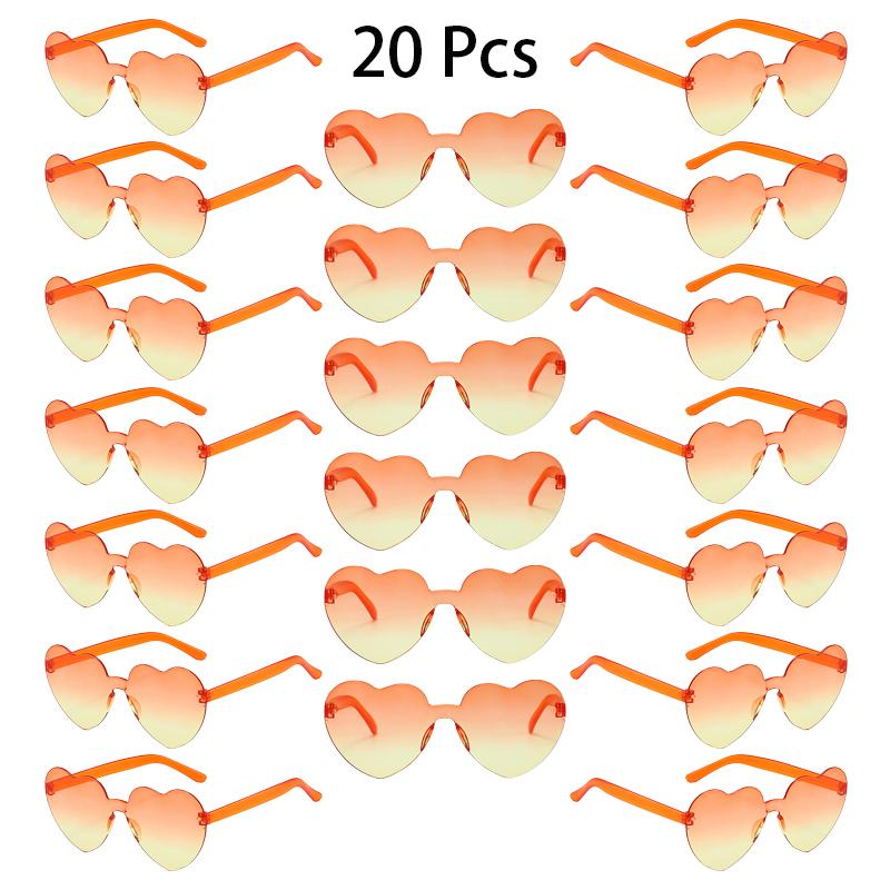 20 Pcs Heart Shape Sunglasses Women Fashion Rimless Gradient Multicolor Rave Sun Glasses Trendy Cute Beach Vacation Decor Shades
